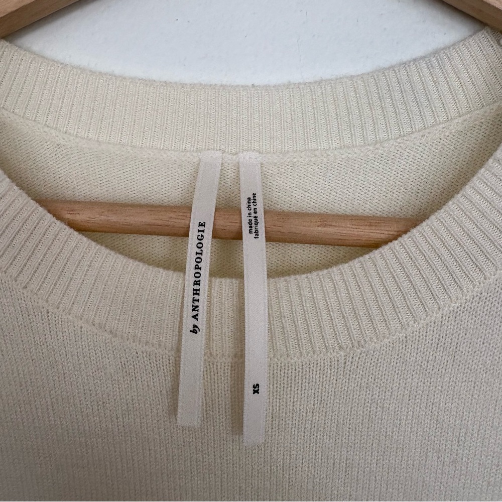 Anthropologie || Pleated Twofer Sweater Dress Satin Metallic Cream Ivory‎ XS - Picture 5 of 9